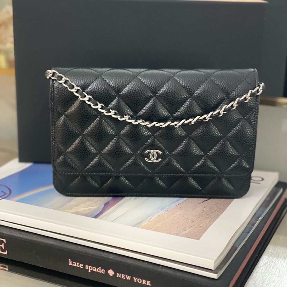 Chanel Black and Silver Wallet on Chain